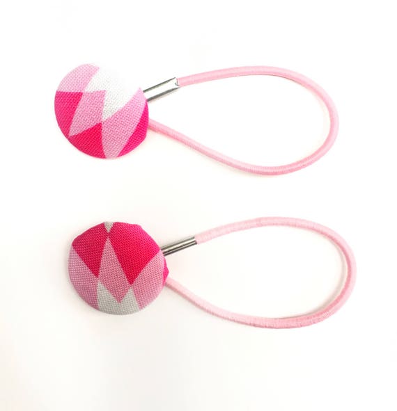 Pink And White Hair Ties Ponytail Holders Fabric Button Etsy