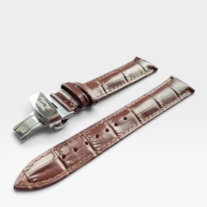 Breitling 18mm/19mm/20mm Brown Leather Watch Strap With Stainless Steel Push Button Deployment Clasp