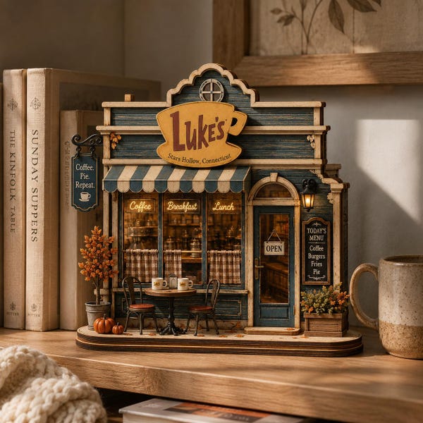 Luke’s Diner Wooden Decor, Stars Hollow Fall Shelf Sitter, Gilmore Girls Gift, Cozy Coffee Shop Wood Block, Autumn Book Lover Decor