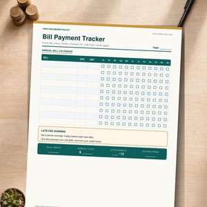 Bill Payment Tracker Printable, Monthly Bill Organizer PDF, Bill Pay Checklist, Due Date Tracker, Household Budget Planner, US Letter A4