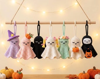 Beginner Crochet Ghost Pattern, Halloween Bag Charm, Witch Hat, Hair (PDF)