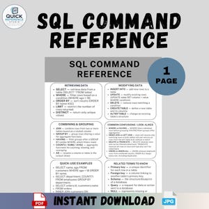 SQL Commands Cheat Sheet Database Query Reference Guide for Coding Students and Data Analysts Printable PDF image 2