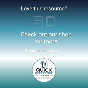 Peut inclure: Un graphique num&eacute;rique avec un fond d&eacute;grad&eacute; bleu affichant le texte Love this resource? Check out our shop for more. Bundles coming soon! Inclut des ic&ocirc;nes de document et de tablette, ainsi qu'un logo circulaire Quick Reference Studio.