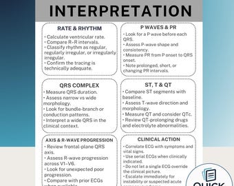 EKG Interpretation Cheat Sheet ECG Rhythm Reference Guide for Nursing Students & Nurses Printable Files