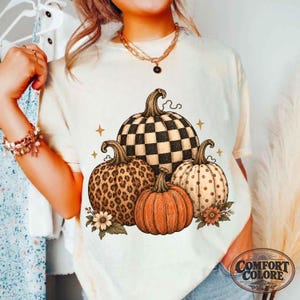 Comfort Colors® Pumpkin Season Shirt | Checkered & Leopard Pumpkins T-Shirt | Fall Pumpkin Graphic Tee