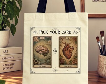 Pick Your Card– Artistic Canvas Tote Bag, Surreal Art Shoulder Bag