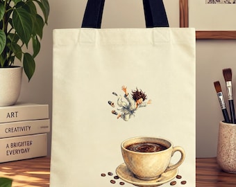 Love for Coffee – Artistic Canvas Tote Bag, Surreal Art Shoulder Bag