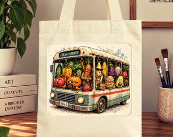 Fresh Market – Artistic Canvas Tote Bag, Surreal Art Shoulder Bag