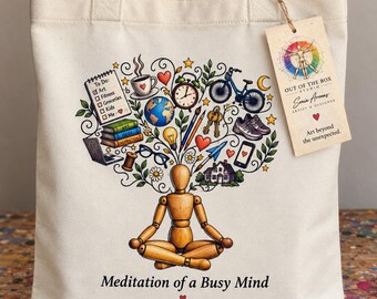 Meditation of a Busy Mind – Artistic Canvas Tote Bag, Surreal Art Shoulder Bag