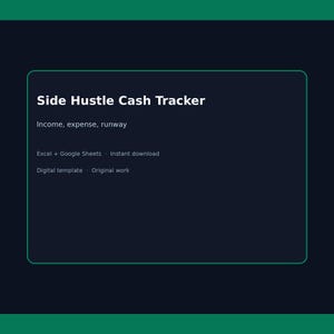 Side Hustle Cash Tracker Spreadsheet | Income Expense Runway Log Excel Google Sheets for Solopreneurs