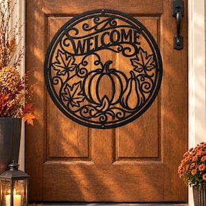 Pumpkin Welcome Sign SVG | Fall Door Hanger Laser Cut File, CNC Design