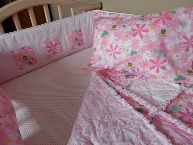 John Deere Fabric Crib Bedding Baby Pink Floral Tractor SET Etsy