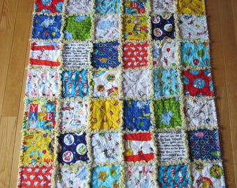Dr Seuss Fabric Toddler Rag Quilt - Baby Blanket Large 39 x 45 inches Cat in the Hat