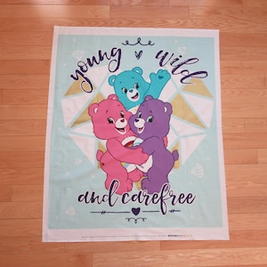 CARE BEAR  Fabric Panel 36&quot; x 44&quot; Crib panel for quilt Young Wild and Carefree  Care Bears