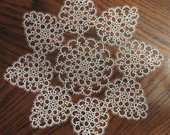 Large Tatted Doily - Shuttle Tatting - Petal Doily - Newly Made 12" round White