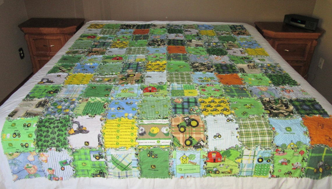 Rag Quilt 30 Different JOHN DEERE Fabric TWIN Size J D Flannel Etsy