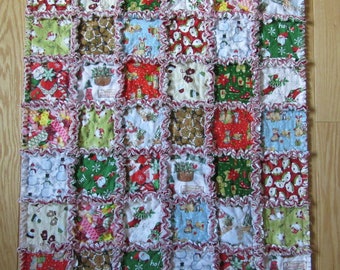 Baby's First CHRISTMAS Rag Quilt 29" x 33"  Santa Snowman