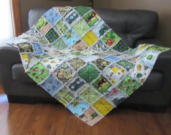 Rag Quilt 21 Different JOHN DEERE Fabric LGE 45 x 58 Toddler Baby Throw Blanket