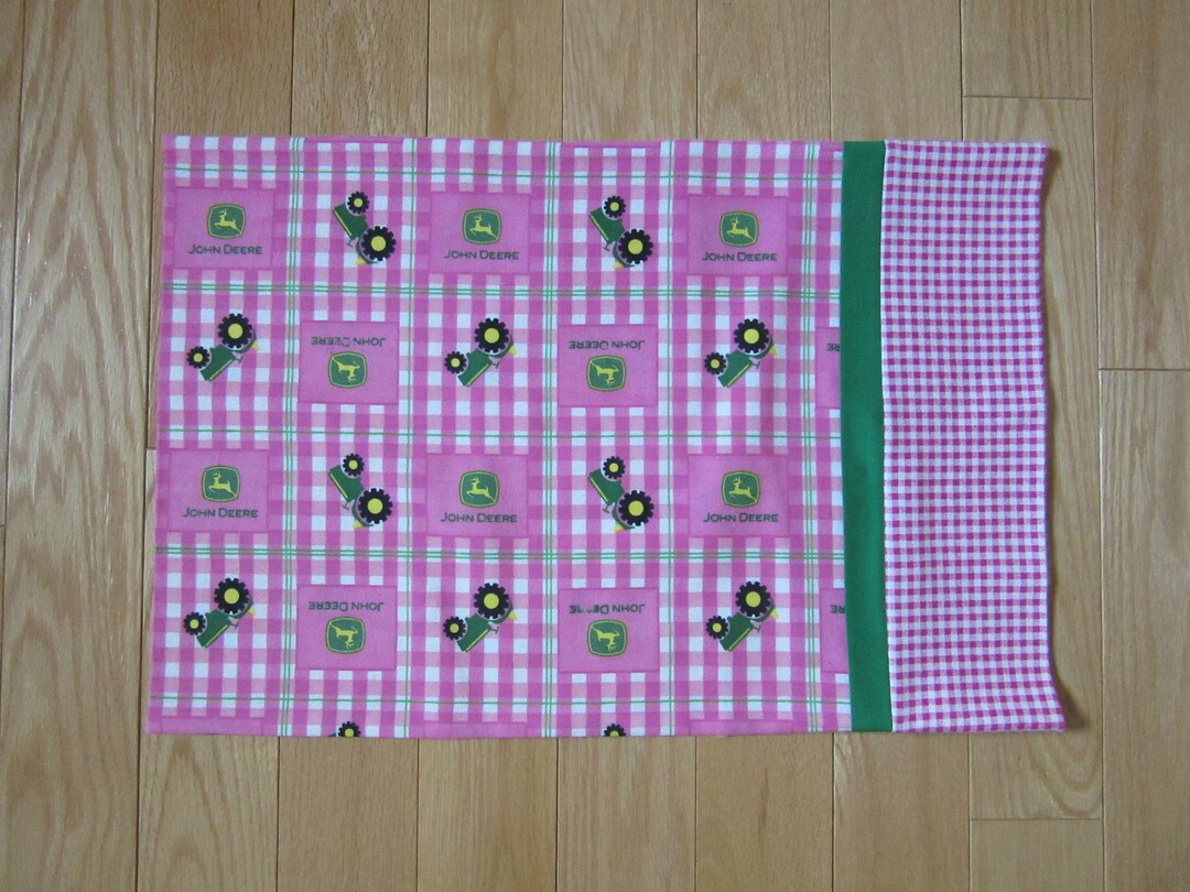 Pink John Deere FLANNEL Fabric TRAVEL Size PILLOWCASE Toddler Farm