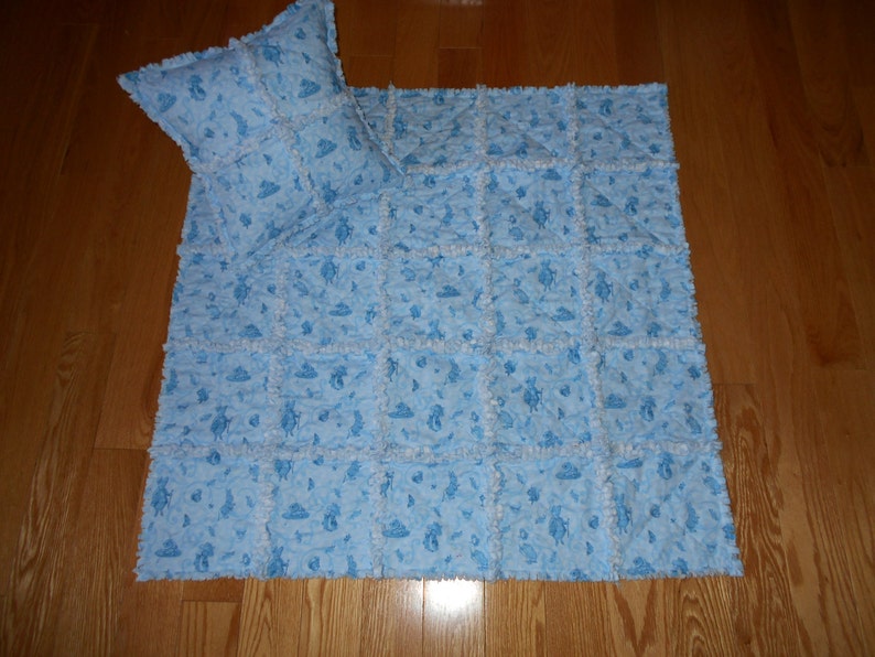 Baby Boy Blue Beatrix Potter Peter Rabbit Rag Quilt Pillow Sham Set