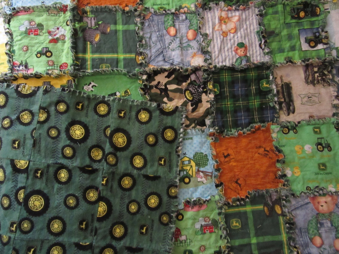 Rag Quilt 30 Different JOHN DEERE Fabric TWIN Size J D Flannel Etsy