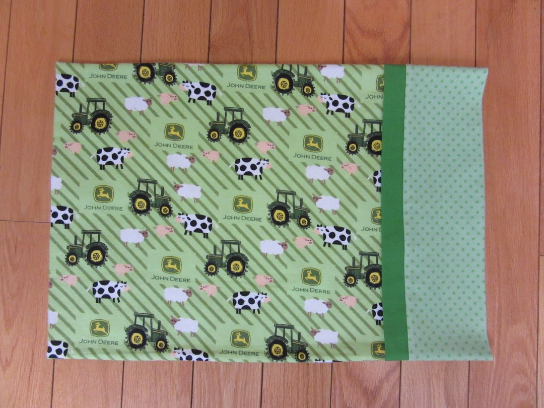 John Deere Animal FLANNEL Fabric TRAVEL Size PILLOWCASE Toddler Farm