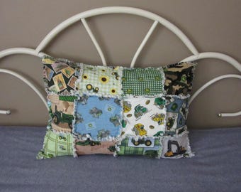 John Deere Standard Size PILLOW SHAM Rag Quilt Style 12  Different Fabrics