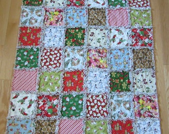 Kid / Toddler CHRISTMAS Rag Quilt 39" x 45" Lap Quilt  Santa Snowman