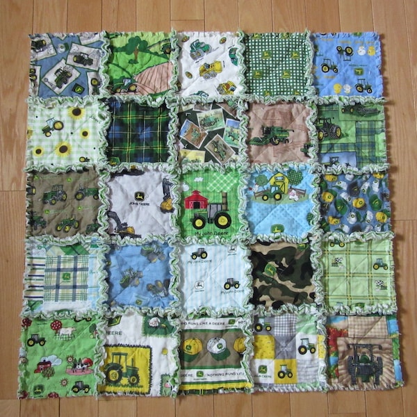 Baby Rag Quilt All Different JOHN DEERE Fabric on Front 25 Different Fabrics