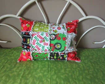 GRINCH Fabric  Dr Seuss PILLOW SHAM Rag Quilt Style Merry Grinchmas Pillow Case Standard Size