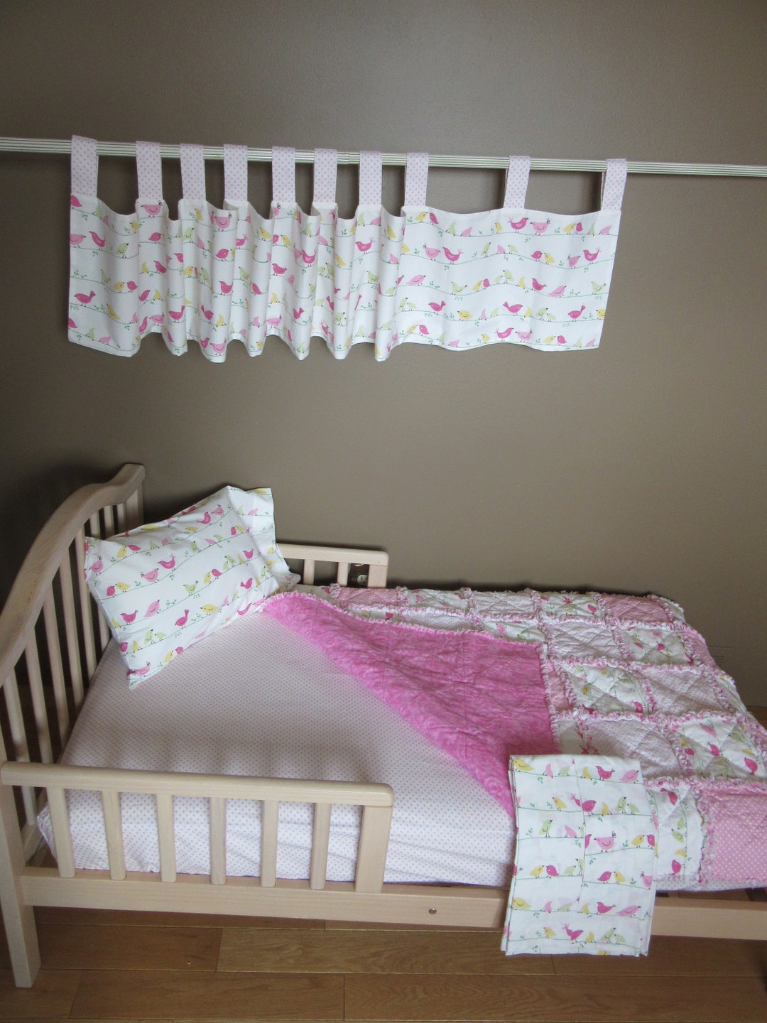 Pink PENELOPE BIRD Crib Bedding Pottery Barn Rag Quilt Valance Sheet
