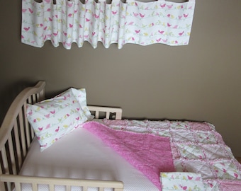 Pink PENELOPE BIRD Crib Bedding - Pottery Barn - Rag Quilt Valance Sheet Crib Skirt Pillow Case