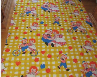 Raggedy Ann and Andy Flat Sheet HERITAGE Bunk Twin Flat 63" x 100" VINTAGE