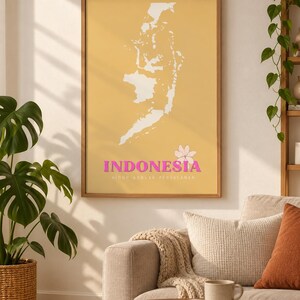 Indonesia Wall Art Print A3 | Minimalist Indonesia Map Poster | Indonesian Home Decor | Travel Gift | Neutral Boho Wall Art | Printable Post