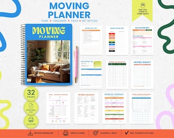 Colorful Moving Planner PDF | Canva Editable Binder, Checklist, Organizer (Digital Download)
