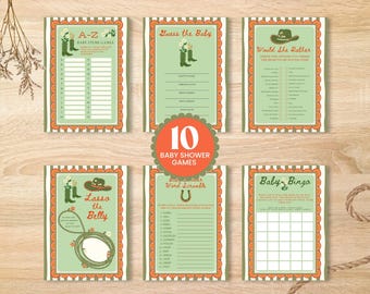 Baby Shower Games | Gender Neutral | Rodeo, Cowboy, Cowgirl Themes | Folk Themed | Canva Editable