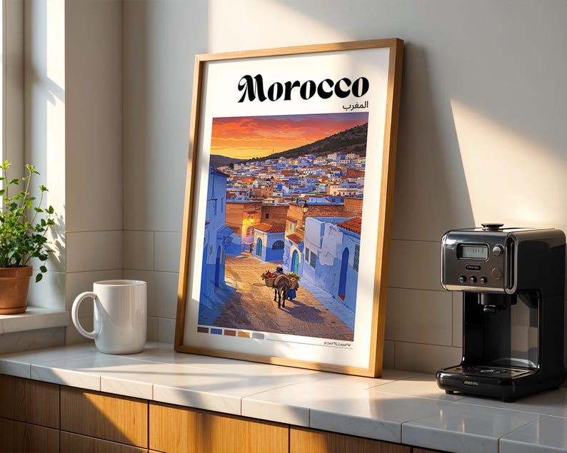 Morocco Travel Print - Morocco Poster, Bold Color Travel Wall, Retro ...