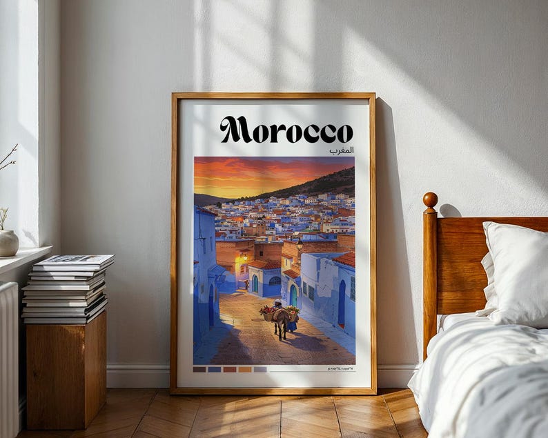 Morocco Travel Print - Morocco Poster, Bold Color Travel Wall, Retro ...