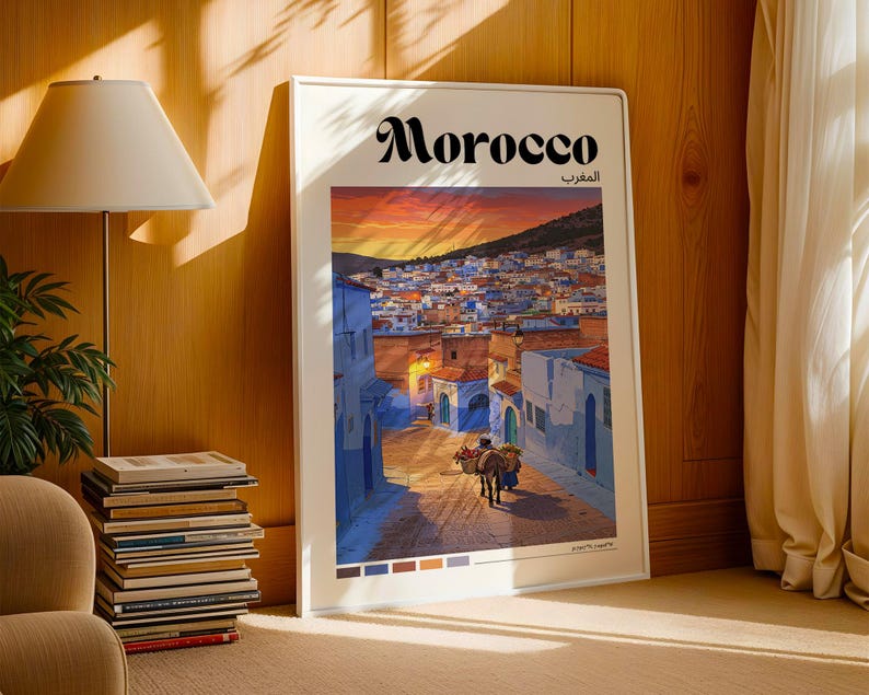 Morocco Travel Print - Morocco Poster, Bold Color Travel Wall, Retro ...