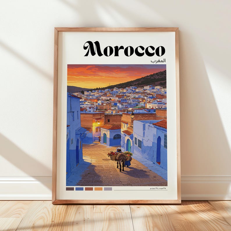 Morocco Travel Print - Morocco Poster, Bold Color Travel Wall, Retro ...
