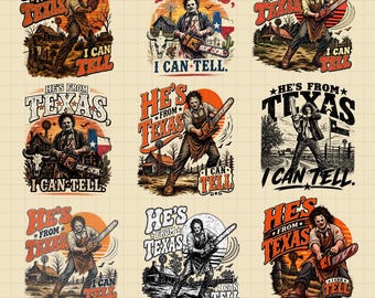 Er kommt aus Texas, das kann ich sagen (PNG), Kettensägen-Horror (PNG), Halloween-Slasher (PNG), Gruselsaison (PNG), Retro-Kettensägen-Horror (Digitaler Download)