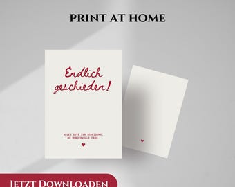 Felicitatiekaart voor een scheiding om zelf af te drukken | Een nieuw begin en een scheiding vieren | Scheidingsfeest (Ontwerp 005)
