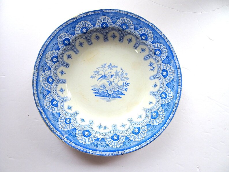 Vintage Blue and White TransferWare Bowl 9 Inches Marked Dentelle B.F.