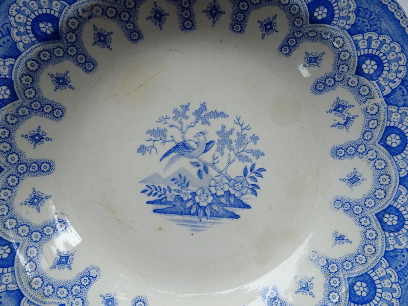 Vintage Blue and White TransferWare Bowl 9 Inches Marked Dentelle B.F.
