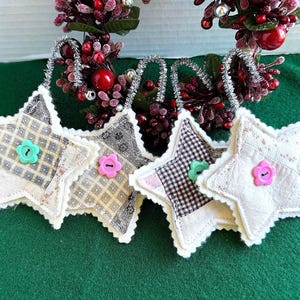 Vintage Handmade Star Cookie Ornaments:  Repurposed 1930s Quilt