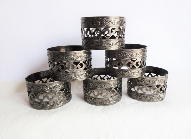 Six Decorative Filigree Napkin Holders