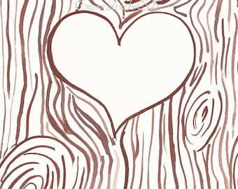 Template for Initials carved into a tree trunk, JPG file, Valentine's Day card, love, wedding, guest sign-in, dating card, Instant Download