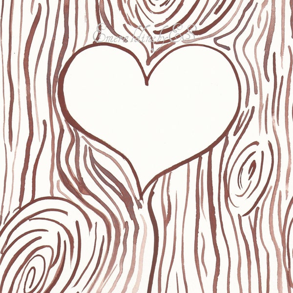 Template for Initials carved into a tree trunk, JPG file, Valentine's Day card, love, wedding, guest sign-in, dating card, Instant Download