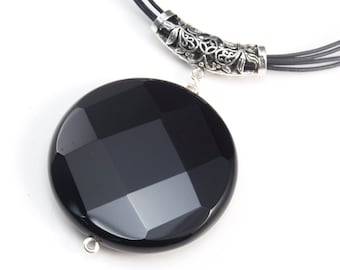black onyx gemstone pendant necklace - onyx stone jewellery - mens onlyx necklace - faceted onyx jewelry - chunky gemstone jewelry