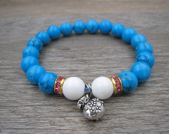 blue turquoise gemstone bracelet, blue stretch bracelet for her, turquoise bracelet, beaded round beads jewelry, elastic bracelet